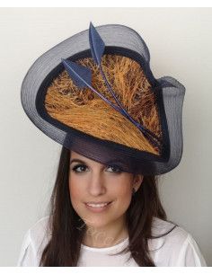 Tocado azul marino y naranja de boda - Pamelas y Tocados para madrinas - 1