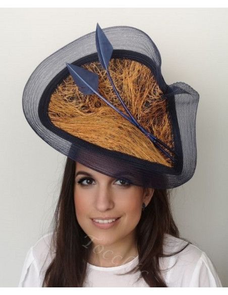 Orange and navy blue hat - Wedding hats for women - 1