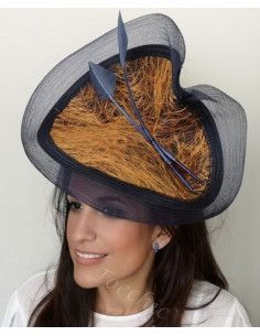 Orange and navy blue hat - Wedding hats for women - 1 2
