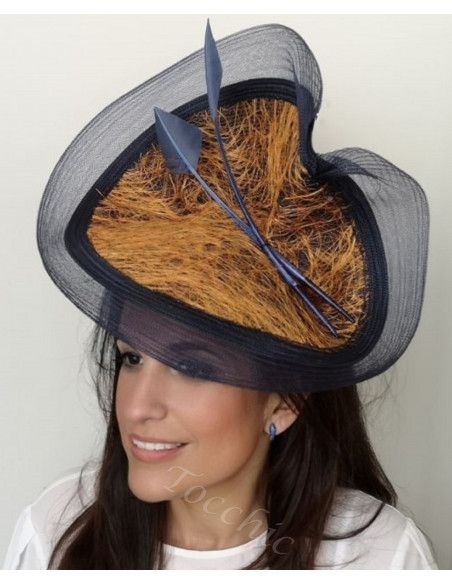 Orange and navy blue hat - Wedding hats for women - 2 Orange and navy blue hat - Wedding hats for women - 2