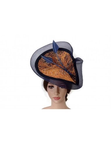 Tocado azul marino y naranja de boda - Pamelas y Tocados para madrinas - 3