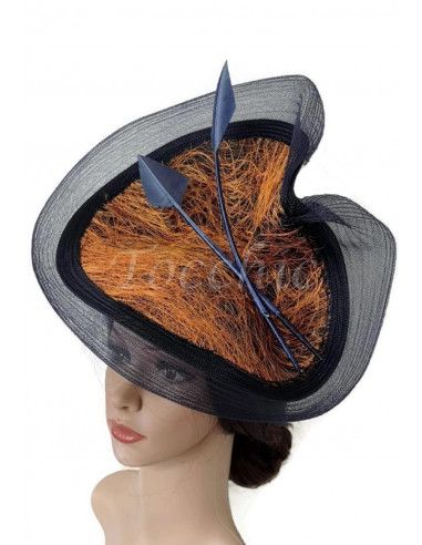 Tocado azul marino y naranja de boda - Pamelas y Tocados para madrinas - 4