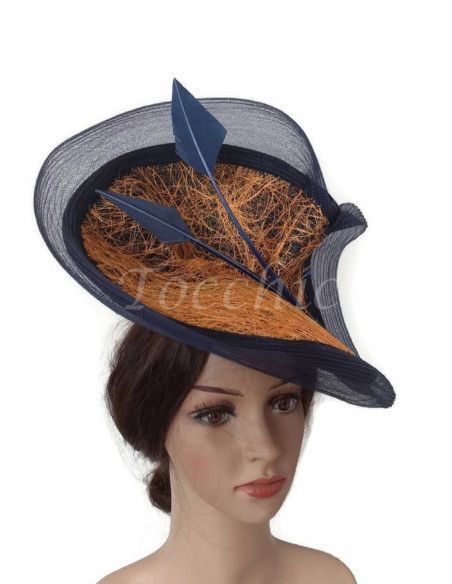 Tocado azul marino y naranja de boda - Pamelas y Tocados para madrinas - 5 Tocado azul marino y naranja de boda - Pamelas y Tocados para madrinas - 5