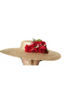 Straw sun hat with red flowers - Wedding hats for women - 1 2