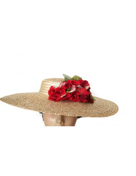Pamela de paja con flores rojas - Pamelas y Tocados para madrinas - 2 Pamela de paja con flores rojas - Pamelas y Tocados para madrinas - 2