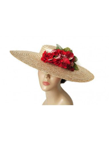 Pamela de paja con flores rojas - Pamelas y Tocados para madrinas - 4