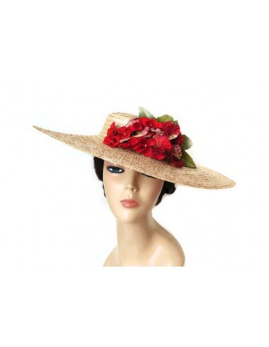 Pamela de paja con flores rojas - Pamelas y Tocados para madrinas - 5