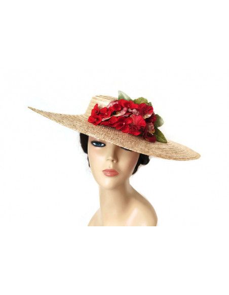 Straw sun hat with red flowers - Wedding hats for women - 5 Straw sun hat with red flowers - Wedding hats for women - 5
