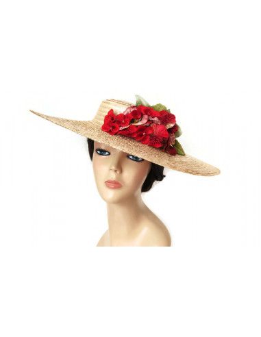 Pamela de paja con flores rojas - Pamelas y Tocados para madrinas - 6