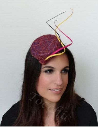Tocado rosa, amarillo y morado - Pamelas y Tocados para madrinas - 2