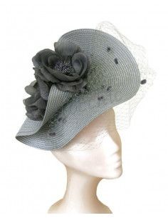 Tocado gris con velo y flores - Pamelas y Tocados para madrinas - 1
