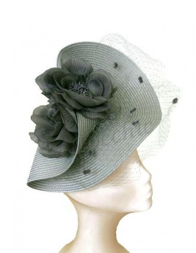 Grey veil fascinator with flowers - Wedding hats for women - 2