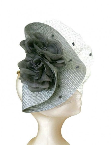 Grey veil fascinator with flowers - Wedding hats for women - 4 Grey veil fascinator with flowers - Wedding hats for women - 4