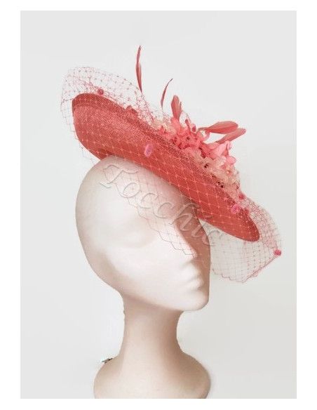 Coral wedding hat with veil and flowers - Wedding hats for women - 2 Coral wedding hat with veil and flowers - Wedding hats for women - 2