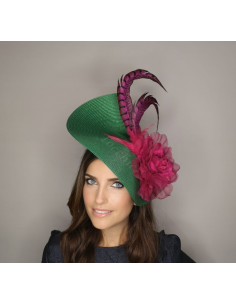 Green and pink fascinator with flowers - Wedding hats for women - 1
