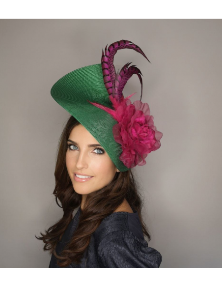 Green and pink fascinator with flowers - Wedding hats for women - 2