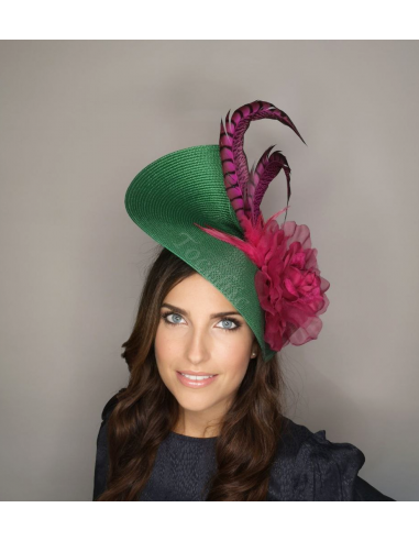 Green and pink fascinator with flowers - Wedding hats for women - 3