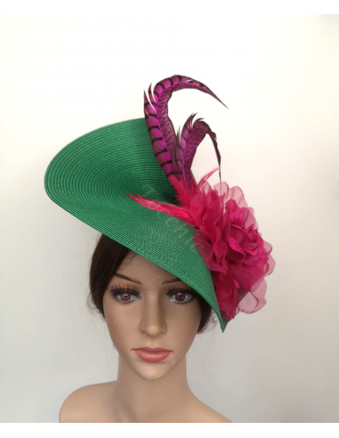Green and pink fascinator with flowers - Wedding hats for women - 4