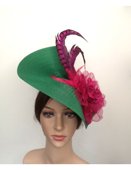 Green and pink fascinator with flowers - Wedding hats for women - 4